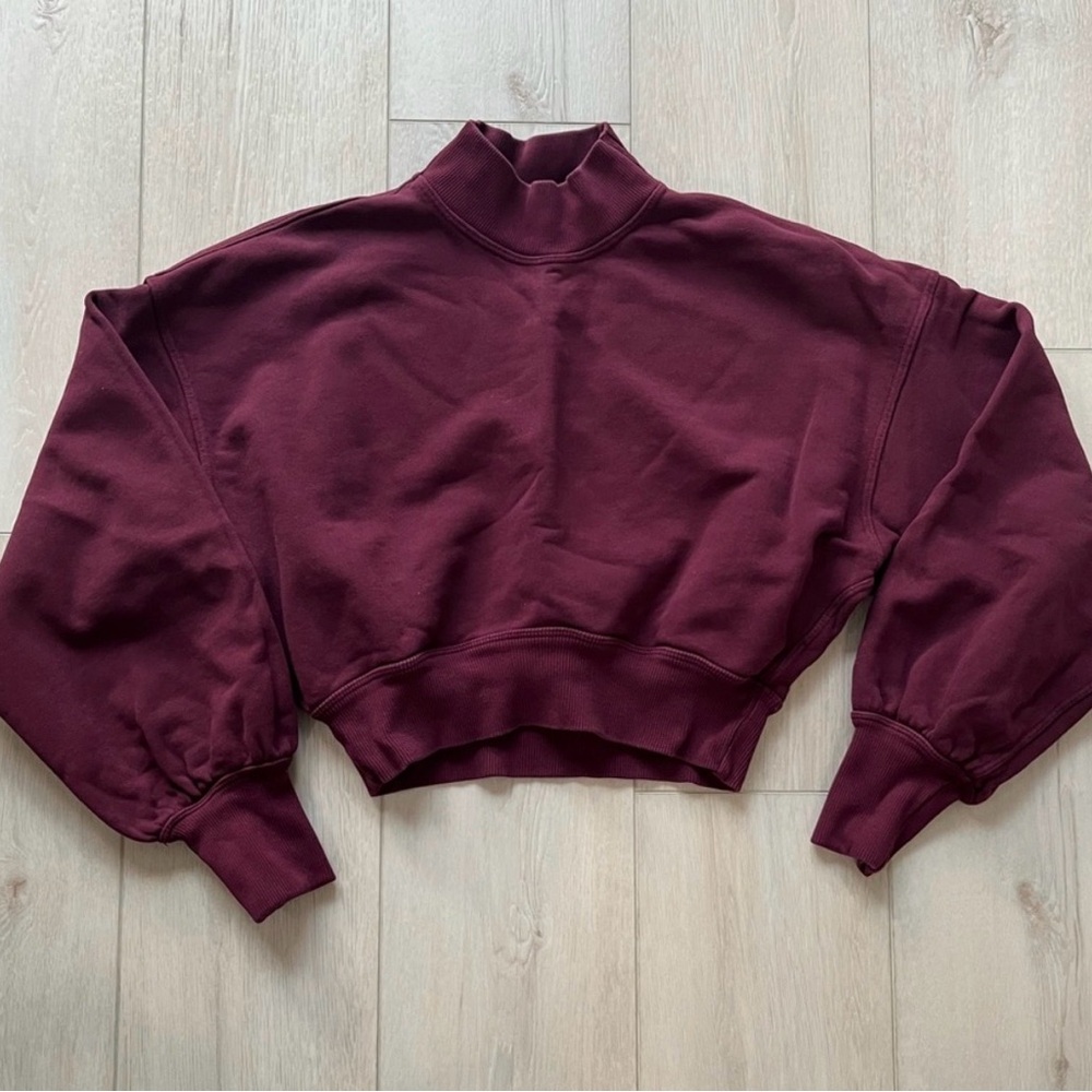 Spiritual Gangster Burgundy mock neck slight cropped sweatshirt maroon - Picture 3 of 5
